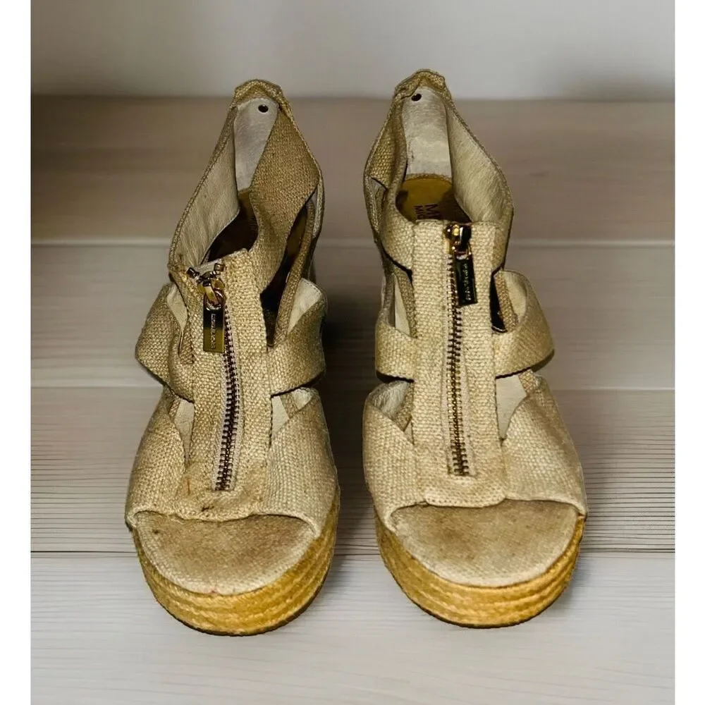 Michael Kors Womens Berkley Cream Wedge Espadrille Sandal Shoes Size 7 - Picture 3 of 6